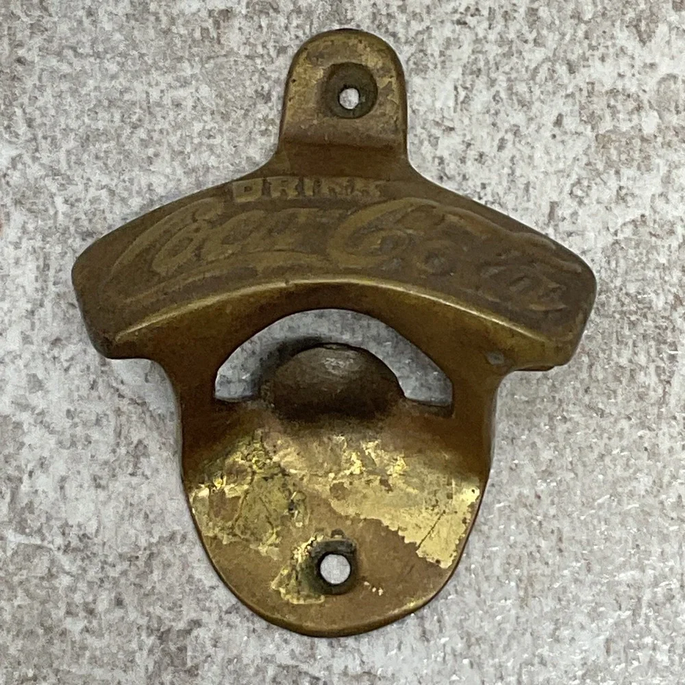 Vintage Coca-Cola Wall Mount Bottle Opener Brass Heavy Duty Coke Barware Logo